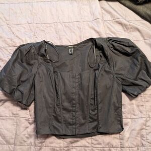 Forever 21 Black Puff Sleeve Crop Blouse